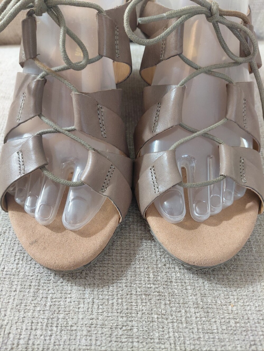 Clarks Taupe Lace-Up Wedge Sandals - Picture 4 of 13